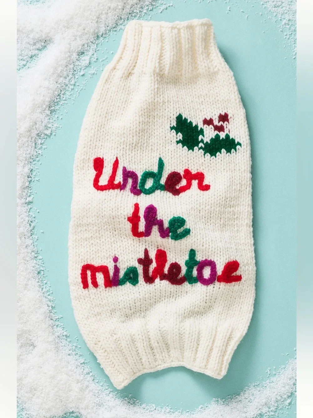 Anthropologie Hand Knit Holiday Dog Sweater - Under the Mistletoe